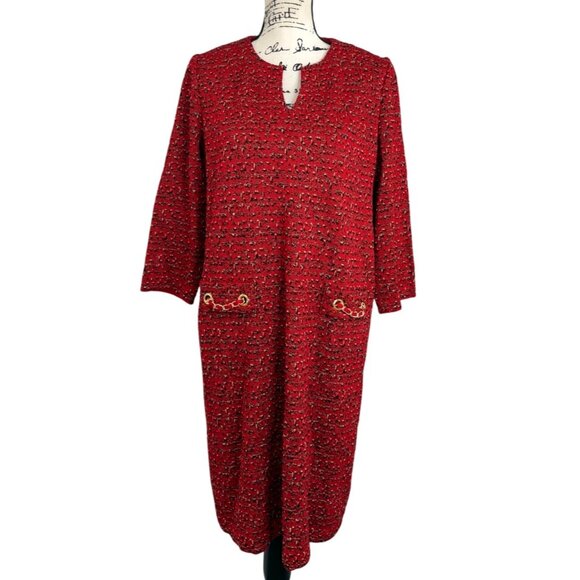 Ming Wang Dresses & Skirts - Ming Wang Womens Red Textured Knit Dress With Gold Chain Accents Size M